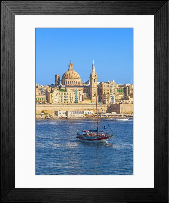Framed Print : Skyline with Basilica of our Lady of Mount Carmel Dome and St.Pauls Anglican Cathedral Spire, Valletta, Malta Framed Print : Skyline with Basilica of our Lady of Mount Carmel Dome and St.Pauls Anglican Cathedral Spire, Valletta, Malta