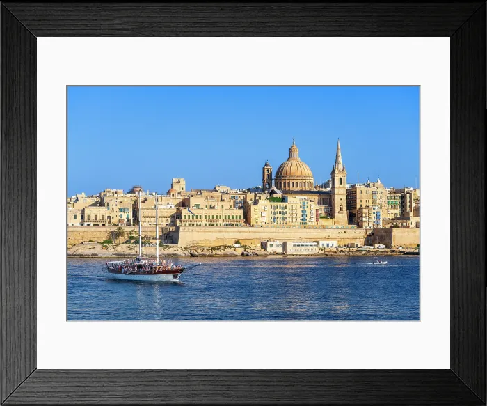 Framed Print : Skyline with Basilica of our Lady of Mount Carmel Dome and St.Pauls Anglican Cathedral Spire, Valletta, Malta Framed Print : Skyline with Basilica of our Lady of Mount Carmel Dome and St.Pauls Anglican Cathedral Spire, Valletta, Malta