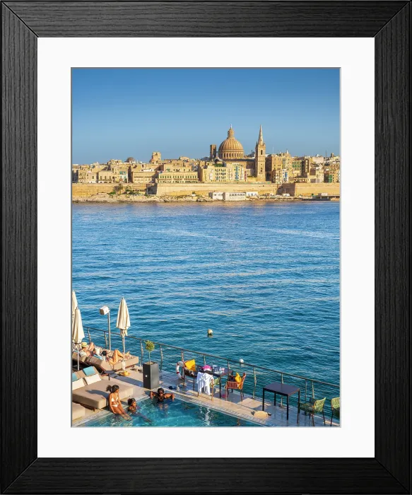 Framed Print : Skyline with Basilica of our Lady of Mount Carmel Dome and St.Pauls Anglican Cathedral Spire, Valletta, Malta Framed Print : Skyline with Basilica of our Lady of Mount Carmel Dome and St.Pauls Anglican Cathedral Spire, Valletta, Malta