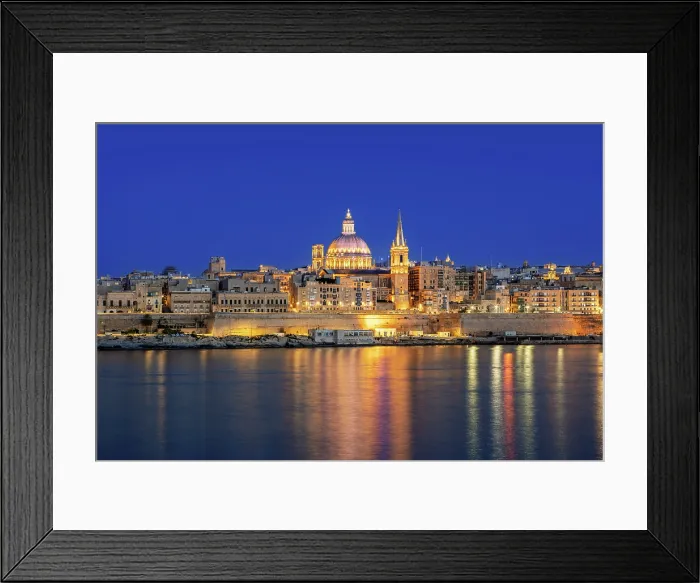 Framed Print : Skyline with Basilica of our Lady of Mount Carmel Dome and St.Pauls Anglican Cathedral Spire, Valletta, Malta Framed Print : Skyline with Basilica of our Lady of Mount Carmel Dome and St.Pauls Anglican Cathedral Spire, Valletta, Malta