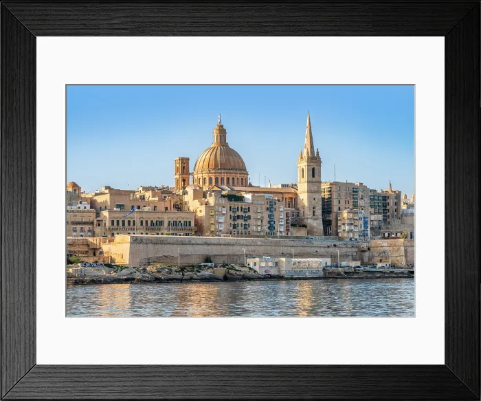 Framed Print : Skyline with Basilica of our Lady of Mount Carmel Dome and St.Pauls Anglican Cathedral Spire, Valletta, Malta Framed Print : Skyline with Basilica of our Lady of Mount Carmel Dome and St.Pauls Anglican Cathedral Spire, Valletta, Malta