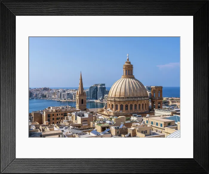 Framed Print : Basilica of our Lady of Mount Carmel Dome and St.Pauls Anglican Cathedral Spire, In the Background is the modern City part of Sliema, Valletta, Malta Framed Print : Basilica of our Lady of Mount Carmel Dome and St.Pauls Anglican Cathedral Spire, In the Background is the modern City part of Sliema, Valletta, Malta
