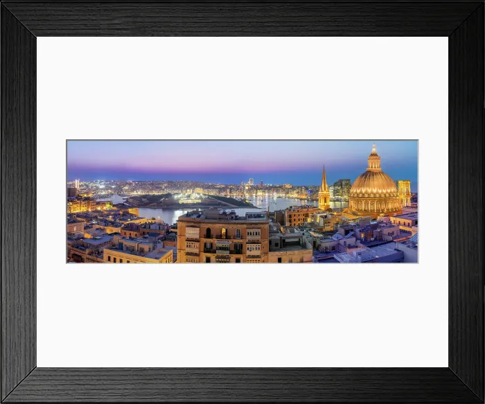Framed Print : Malta Valletta Skyline with Basilica of our Lady of Mount Carmel Dome and St.Pauls Anglican Cathedral Spire, Sunset Valletta, Malta Framed Print : Malta Valletta Skyline with Basilica of our Lady of Mount Carmel Dome and St.Pauls Anglican Cathedral Spire, Sunset Valletta, Malta