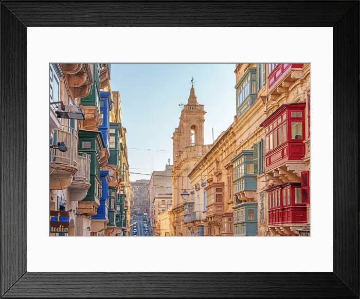 Framed Print : Typical Street Scene in the heart of Valletta, Malta Framed Print : Typical Street Scene in the heart of Valletta, Malta