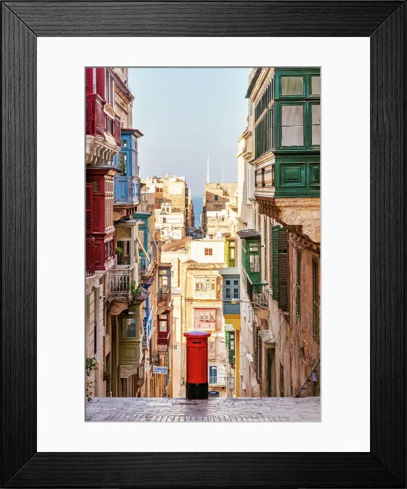 Framed Print : Typical Street Scene in the heart of Valletta Red British Mail Box, Valletta, Malta Framed Print : Typical Street Scene in the heart of Valletta Red British Mail Box, Valletta, Malta