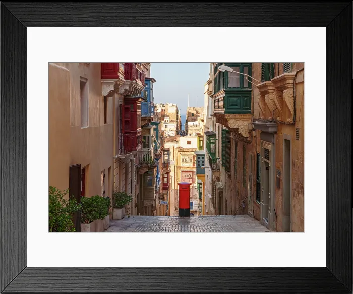 Framed Print : Typical Street Scene in the heart of Valletta Red British Mail Box, Valletta, Malta Framed Print : Typical Street Scene in the heart of Valletta Red British Mail Box, Valletta, Malta