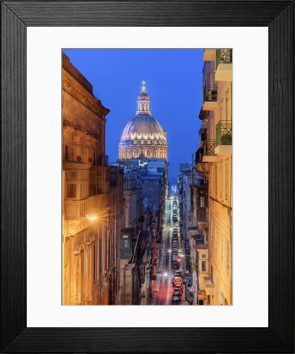 Framed Print : Typical Street Scene in the heart of Valletta with Red British Mail Box, Valletta, Malta