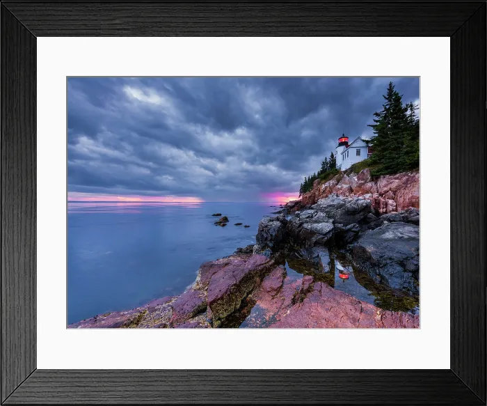 Framed Print : Moody sunset from Bass Harbor Lighthouse, Mount Desert Island, Maine, USA Framed Print : Moody sunset from Bass Harbor Lighthouse, Mount Desert Island, Maine, USA