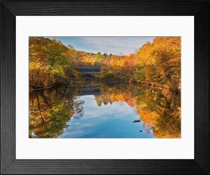 Framed Print : Fall foliage on Contoocook River with Henniker Covered Bridge, Henniker, New Hampshire, USA Framed Print : Fall foliage on Contoocook River with Henniker Covered Bridge, Henniker, New Hampshire, USA