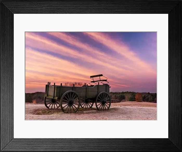 Framed Print : Winter sunrise over old farm wagon at Wagon Hill Farm, Durham, New Hampshire, USA Framed Print : Winter sunrise over old farm wagon at Wagon Hill Farm, Durham, New Hampshire, USA