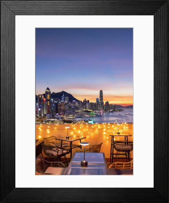 Framed Print : SipSip Rooftop Bar and skyline of Hong Kong Island at sunset, Hong Kong, China Framed Print : SipSip Rooftop Bar and skyline of Hong Kong Island at sunset, Hong Kong, China