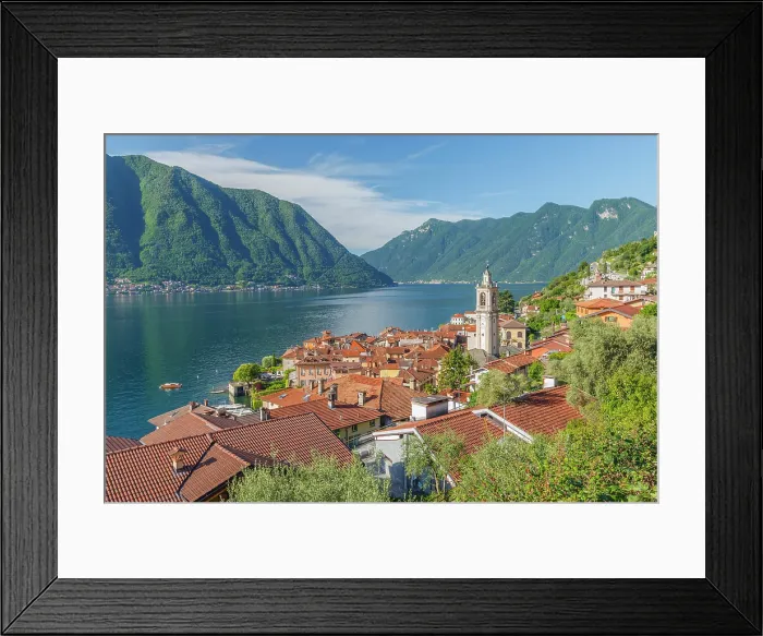 Framed Print : Sala Comacina town and lake Como from Greenway del Lago di Como path, Como province, Lombardy, Italy