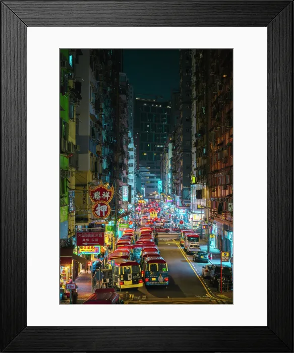 Framed Print : Typical buses at Tung Choi street, Mong Kok, Kowloon. Hong Kong, China Framed Print : Typical buses at Tung Choi street, Mong Kok, Kowloon. Hong Kong, China