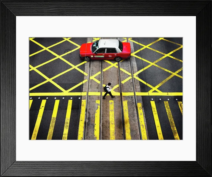 Framed Print : A man and a taxi on pedrestian crossing, Central, Hong Kong, China