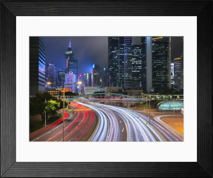 Framed Print : Rush hour in Wan Chai during night with car trails, Central, Hong Kong island, Hong Kong, China Framed Print : Rush hour in Wan Chai during night with car trails, Central, Hong Kong island, Hong Kong, China