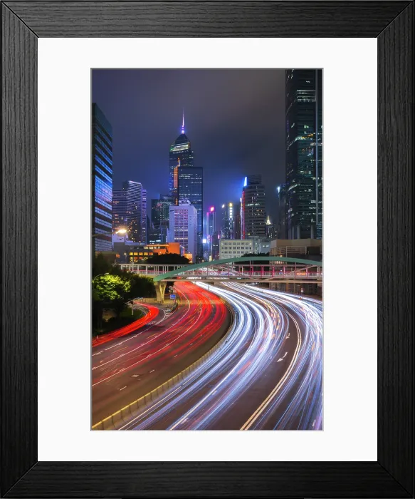 Framed Print : Rush hour in Wan Chai during night with car trails, Central, Hong Kong island, Hong Kong, China