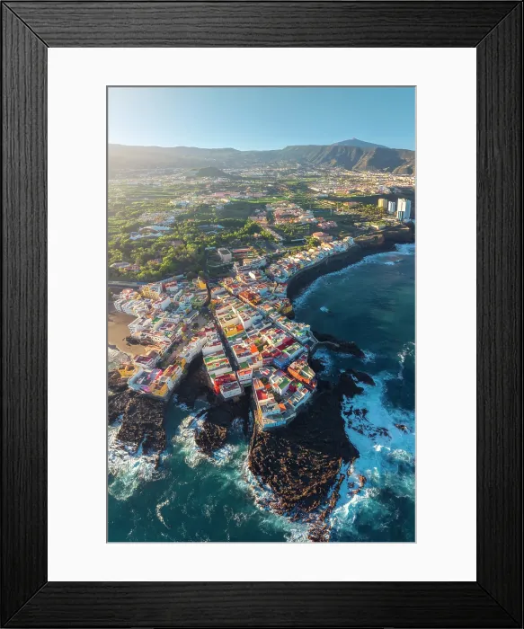 Framed Print : Colorful houses in Punta Brava with Teide in the background, Puerto de La Cruz, Tenerife, Canary Islands, Spain Framed Print : Colorful houses in Punta Brava with Teide in the background, Puerto de La Cruz, Tenerife, Canary Islands, Spain