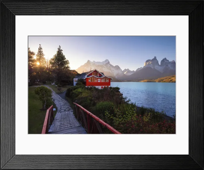 Framed Print : Lake Pehoe and Hosteria Pehoe with Mountains in the background, Torres del Paine NP, Ultima Esperanza, Region de Magallanes y de la Antartica Chilena, Patagonia, Chile Framed Print : Lake Pehoe and Hosteria Pehoe with Mountains in the background, Torres del Paine NP, Ultima Esperanza, Region de Magallanes y de la Antartica Chilena, Patagonia, Chile