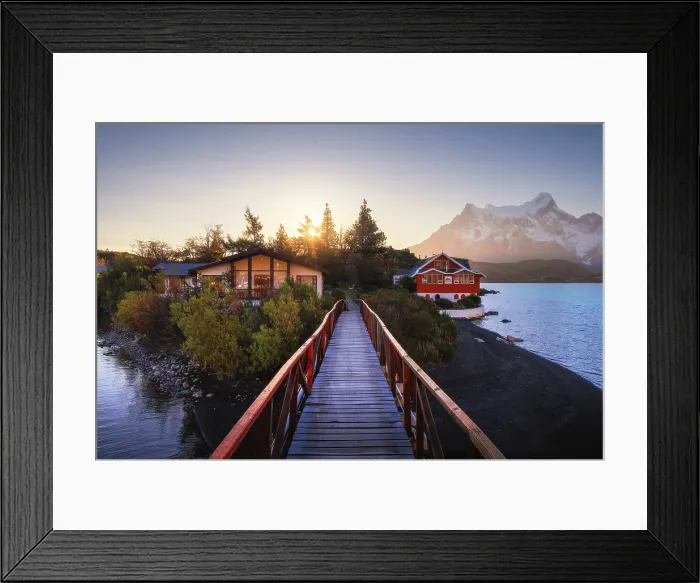 Framed Print : Lake Pehoe and Hosteria Pehoe with Mountains in the background, Torres del Paine NP, Ultima Esperanza, Region de Magallanes y de la Antartica Chilena, Patagonia, Chile Framed Print : Lake Pehoe and Hosteria Pehoe with Mountains in the background, Torres del Paine NP, Ultima Esperanza, Region de Magallanes y de la Antartica Chilena, Patagonia, Chile
