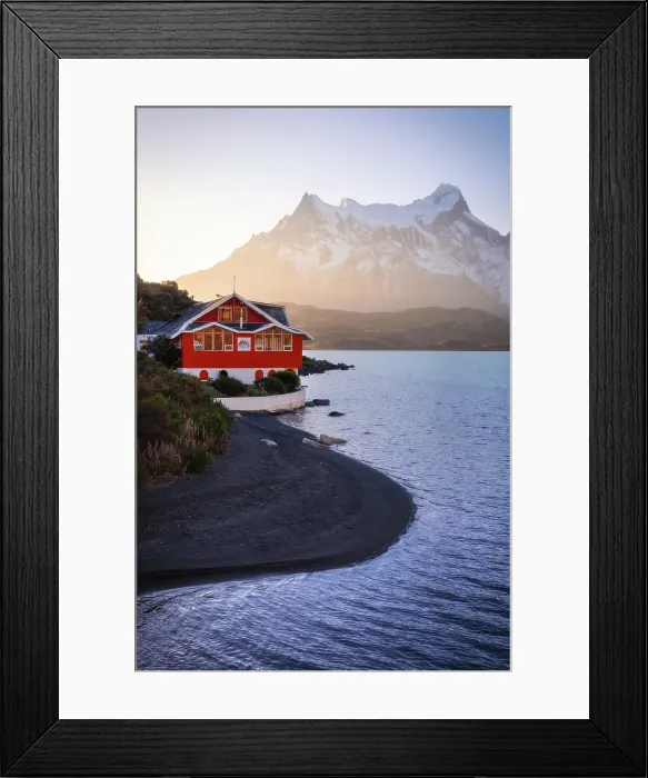 Framed Print : Lake Pehoe and Hosteria Pehoe with Mountains in the background, Torres del Paine NP, Ultima Esperanza, Region de Magallanes y de la Antartica Chilena, Patagonia, Chile Framed Print : Lake Pehoe and Hosteria Pehoe with Mountains in the background, Torres del Paine NP, Ultima Esperanza, Region de Magallanes y de la Antartica Chilena, Patagonia, Chile