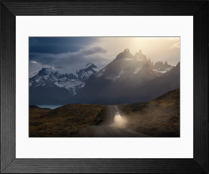 Framed Print : Unpaved road with Mountains in the background, Ultima Esperanza, Torres del Paine NP, Region de Magallanes y de la Antartica Chilena, Patagonia, Chile Framed Print : Unpaved road with Mountains in the background, Ultima Esperanza, Torres del Paine NP, Region de Magallanes y de la Antartica Chilena, Patagonia, Chile