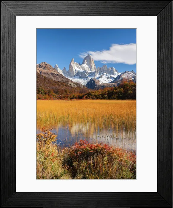 Framed Print : Fitz Roy mountain and reflections in a pond, El Chalten, Parque Nacional Los Glaciares, Santa Cruz, Patagonia, Argentina Framed Print : Fitz Roy mountain and reflections in a pond, El Chalten, Parque Nacional Los Glaciares, Santa Cruz, Patagonia, Argentina