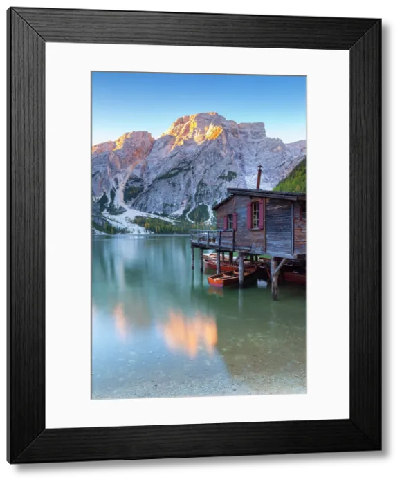 Framed Print : Braies lake in autumn at sunrise. Europe, Italy, South Tyrol, Braies valley, Bolzano province, Braies municipality Framed Print : Braies lake in autumn at sunrise. Europe, Italy, South Tyrol, Braies valley, Bolzano province, Braies municipality