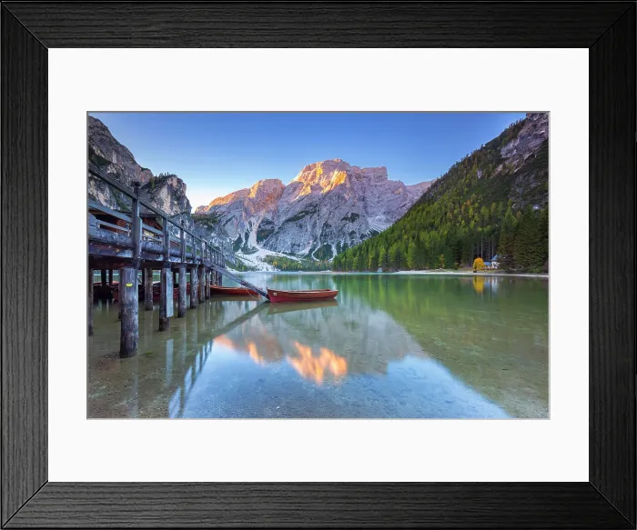 Framed Print : Braies lake in autumn at sunrise. Europe, Italy, South Tyrol, Braies valley, Bolzano province, Braies municipality Framed Print : Braies lake in autumn at sunrise. Europe, Italy, South Tyrol, Braies valley, Bolzano province, Braies municipality