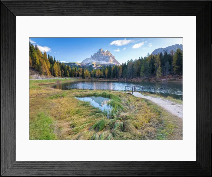 Framed Print : lake Antorno with Tre Cime di Lavaredo in the background. Misurina, Dolomites, province of Belluno, Veneto, Italy Framed Print : lake Antorno with Tre Cime di Lavaredo in the background. Misurina, Dolomites, province of Belluno, Veneto, Italy