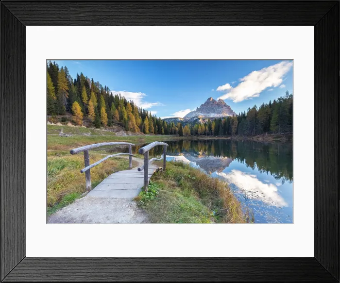 Framed Print : lake Antorno with Tre Cime di Lavaredo in the background. Misurina, Dolomites, province of Belluno, Veneto, Italy Framed Print : lake Antorno with Tre Cime di Lavaredo in the background. Misurina, Dolomites, province of Belluno, Veneto, Italy
