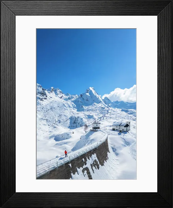 Framed Print : Pescegallo lake and dam in winter covered in snow. Valgerola, Valtellina, Sondrio province, Lombardy, Italy. (MR) Framed Print : Pescegallo lake and dam in winter covered in snow. Valgerola, Valtellina, Sondrio province, Lombardy, Italy. (MR)