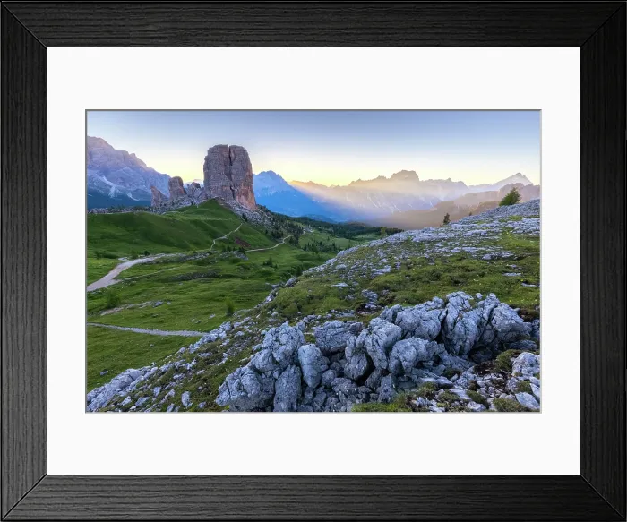 Framed Print : Cinque Torri peak in summer at sunrise. Cortina d'Ampezzo, Belluno Province, Veneto District, Italy Framed Print : Cinque Torri peak in summer at sunrise. Cortina d'Ampezzo, Belluno Province, Veneto District, Italy