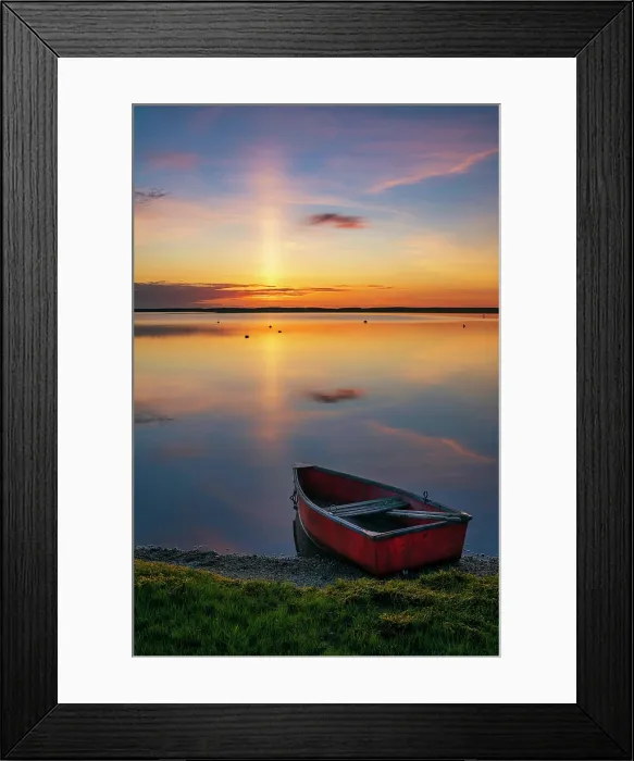 Framed Print : Sunrise over red rowboat at a marsh on Cape Cod, Massachusetts, USA Framed Print : Sunrise over red rowboat at a marsh on Cape Cod, Massachusetts, USA