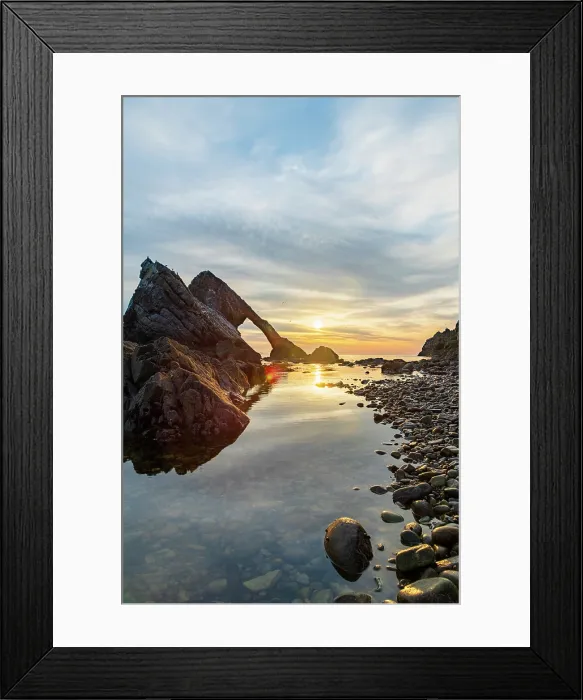 Framed Print : UK, Scotland, Moray, Portknockie, Moray Firth, Bow Fiddle Rock at Sunrise