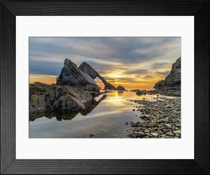 Framed Print : UK, Scotland, Moray, Portknockie, Moray Firth, Bow Fiddle Rock at Sunrise Framed Print : UK, Scotland, Moray, Portknockie, Moray Firth, Bow Fiddle Rock at Sunrise