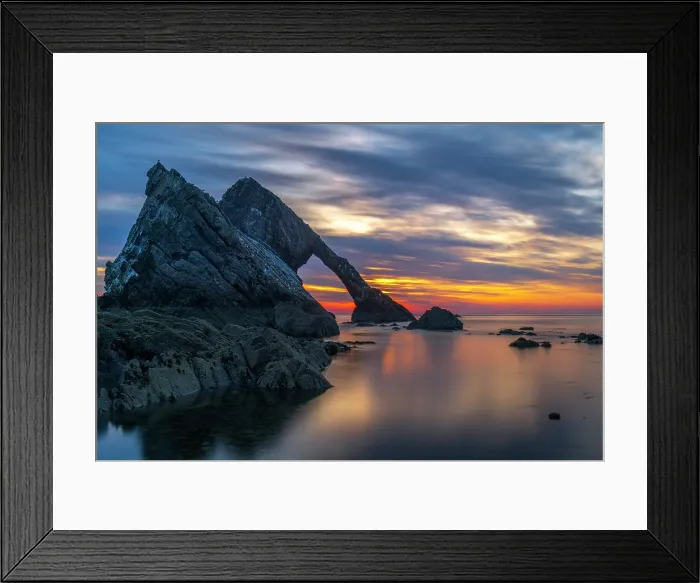 Framed Print : UK, Scotland, Moray, Portknockie, Moray Firth, Bow Fiddle Rock at Sunrise