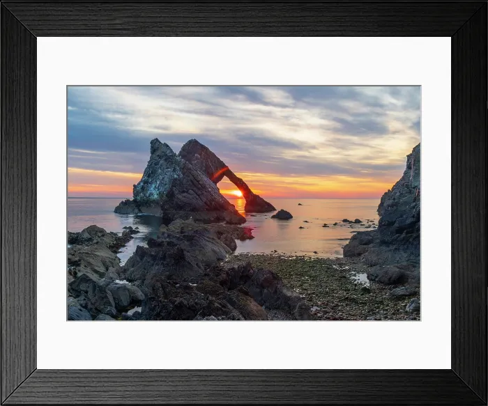 Framed Print : UK, Scotland, Moray, Portknockie, Moray Firth, Bow Fiddle Rock at Sunrise Framed Print : UK, Scotland, Moray, Portknockie, Moray Firth, Bow Fiddle Rock at Sunrise