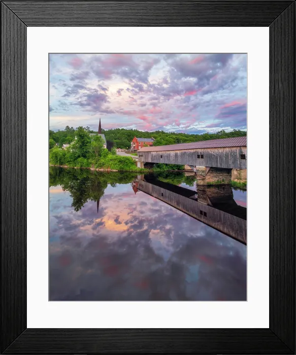 Framed Print : Reflection of Bath Covered Bridge on the Ammonoosic River, Bath, New Hampshire, USA Framed Print : Reflection of Bath Covered Bridge on the Ammonoosic River, Bath, New Hampshire, USA