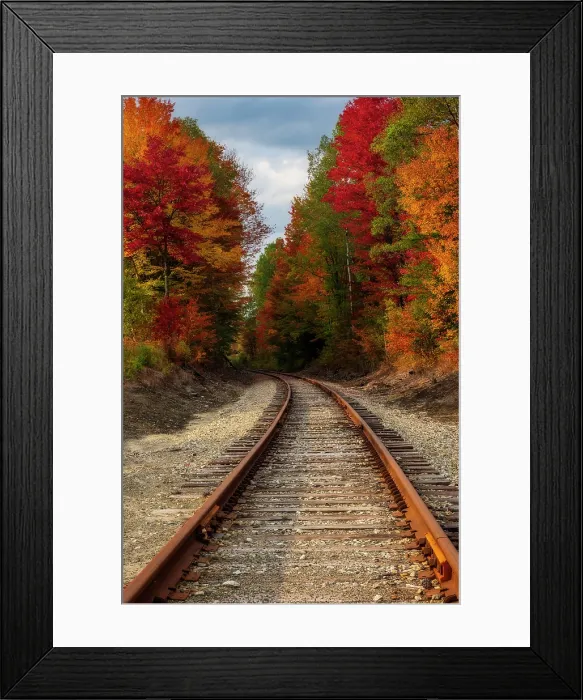 Framed Print : Railroad tracks with fall foliage, Jefferson, New Hampshire, USA Framed Print : Railroad tracks with fall foliage, Jefferson, New Hampshire, USA