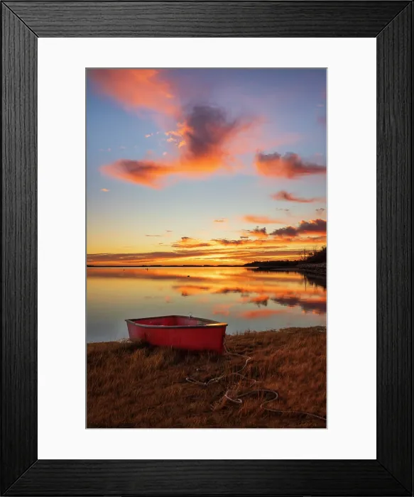 Framed Print : Rred rowboat on beach at sunrise, Cape Cod, Orleans, Massachusetts, USA Framed Print : Rred rowboat on beach at sunrise, Cape Cod, Orleans, Massachusetts, USA