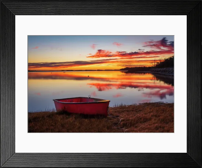 Framed Print : Rred rowboat on beach at sunrise, Cape Cod, Orleans, Massachusetts, USA Framed Print : Rred rowboat on beach at sunrise, Cape Cod, Orleans, Massachusetts, USA