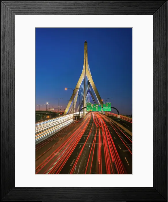 Framed Print : Leonard P. Zakim Bunker Hill Memorial Bridge at dusk with light streaks, Boston, Massachusetts, USA Framed Print : Leonard P. Zakim Bunker Hill Memorial Bridge at dusk with light streaks, Boston, Massachusetts, USA