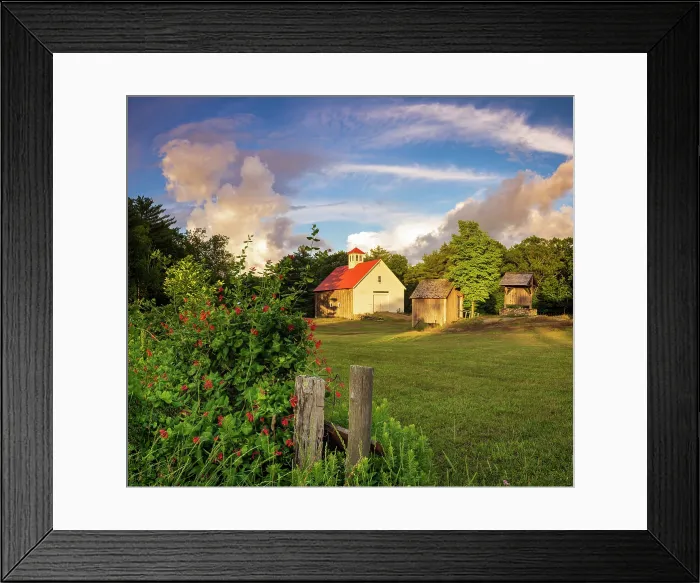 Framed Print : Sunset with clouds at Muster Field Farm and gardens, North Sutton, New Hampshire, USA Framed Print : Sunset with clouds at Muster Field Farm and gardens, North Sutton, New Hampshire, USA