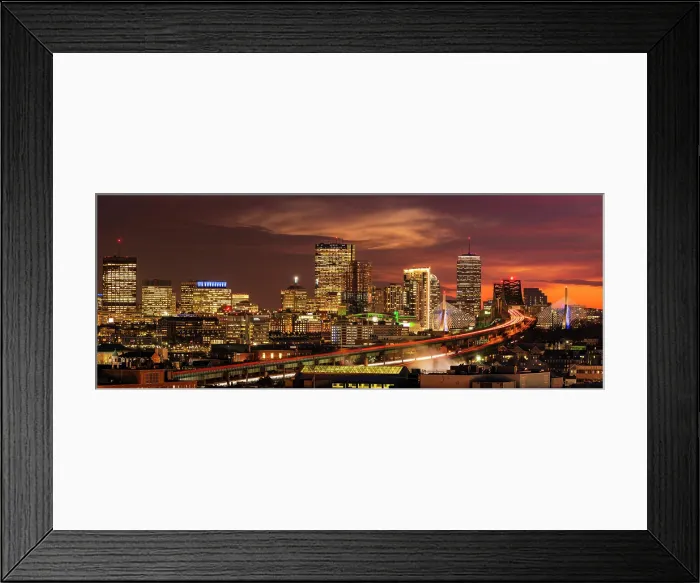 Framed Print : City panorama at dusk, Boston, Massachusetts, USA