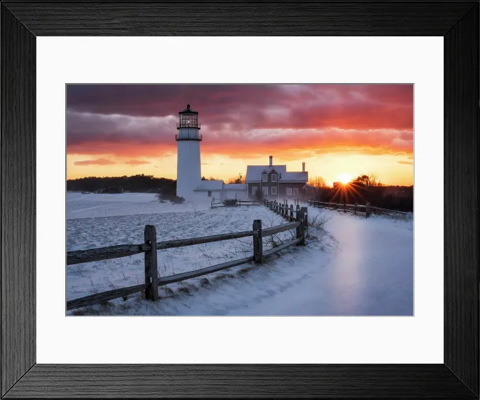 Framed Print : Winter sunset at Highland Lighthouse on Cape Cod, North Truro, Massachusetts, USA Framed Print : Winter sunset at Highland Lighthouse on Cape Cod, North Truro, Massachusetts, USA
