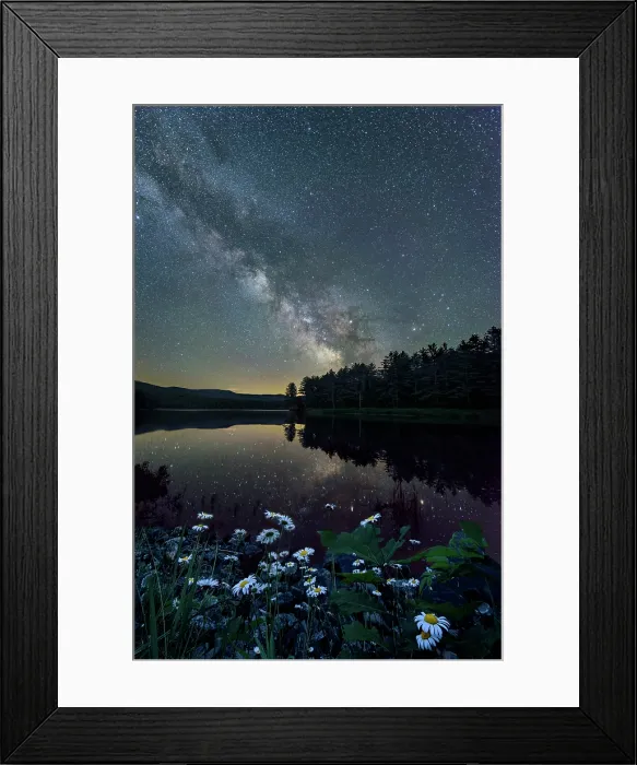 Framed Print : Milky Way over daisies on Pearl Lake, Lisbon, New Hampshire, USA