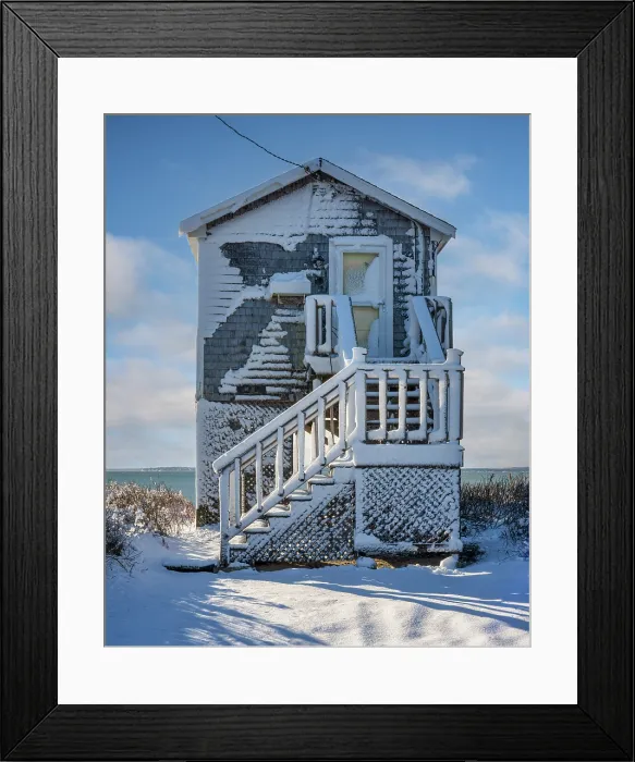 Framed Print : Beach house with snow on Cape Cod, Falmouth Heights, Massachusetts, USA Framed Print : Beach house with snow on Cape Cod, Falmouth Heights, Massachusetts, USA