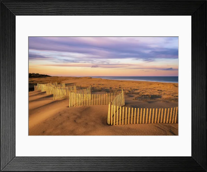 Framed Print : Sunset over beach fence at Nauset Beach, Cape Cod, Orleans, Massachusetts, USA Framed Print : Sunset over beach fence at Nauset Beach, Cape Cod, Orleans, Massachusetts, USA