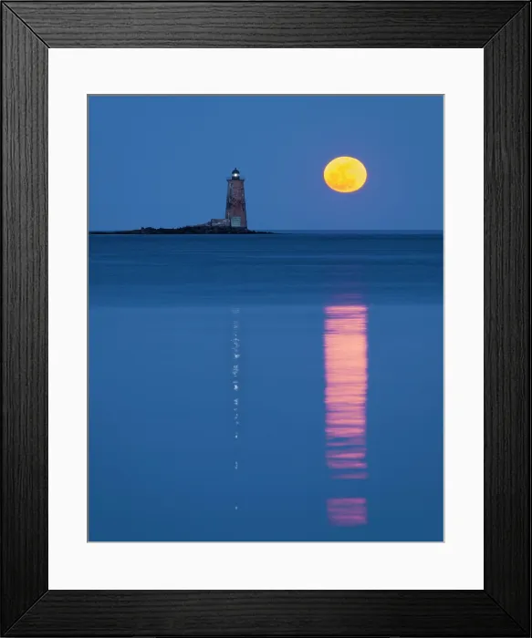 Framed Print : Full moon rising over Whaleback Lighthouse, Kittery Point, Maine, USA Framed Print : Full moon rising over Whaleback Lighthouse, Kittery Point, Maine, USA