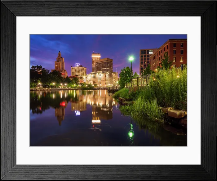 Framed Print : Dusk over Providence River with city reflection, Providence, Rhode Island, USA Framed Print : Dusk over Providence River with city reflection, Providence, Rhode Island, USA